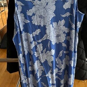 J. Jill Blue Floral Midi Dress with White Blooms